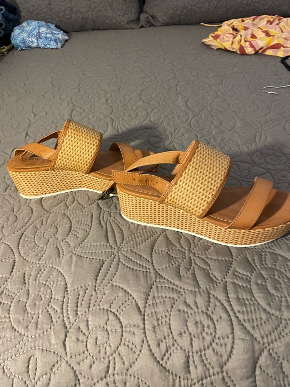 b.o.c. Tan Woven Platform Wedge Sandals
